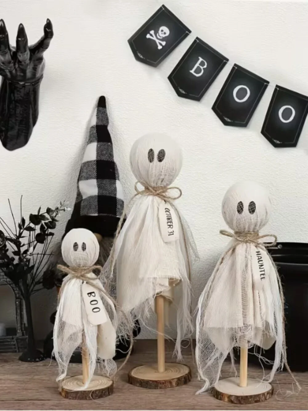 3pcs Wooden Ghost Stand Set